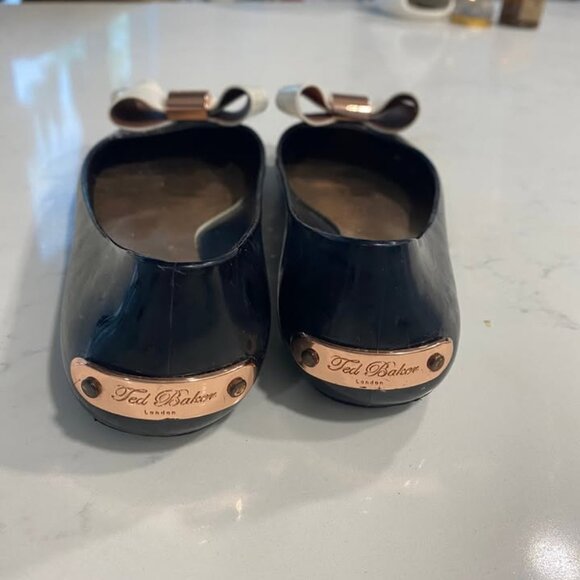 TED BAKER London - Black White Bow w/ Rose Gold - Jelly Slip Ballet Flats - 7 - Picture 7 of 8